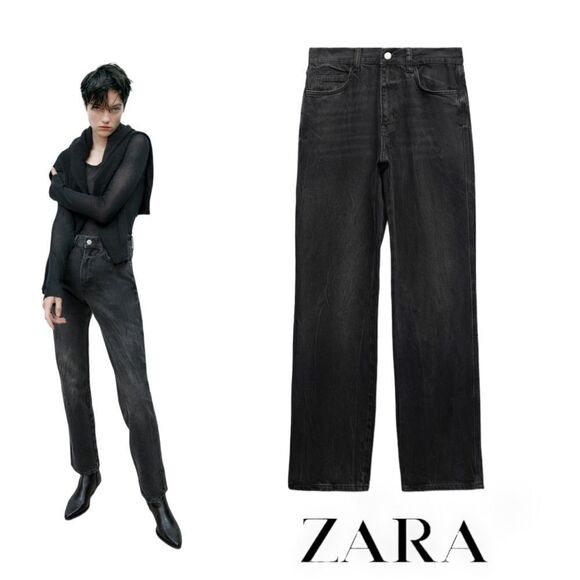 ZARA | Black | ZW THE STRAIGHT FULL LENGTH JEANS - Picture 1 of 10